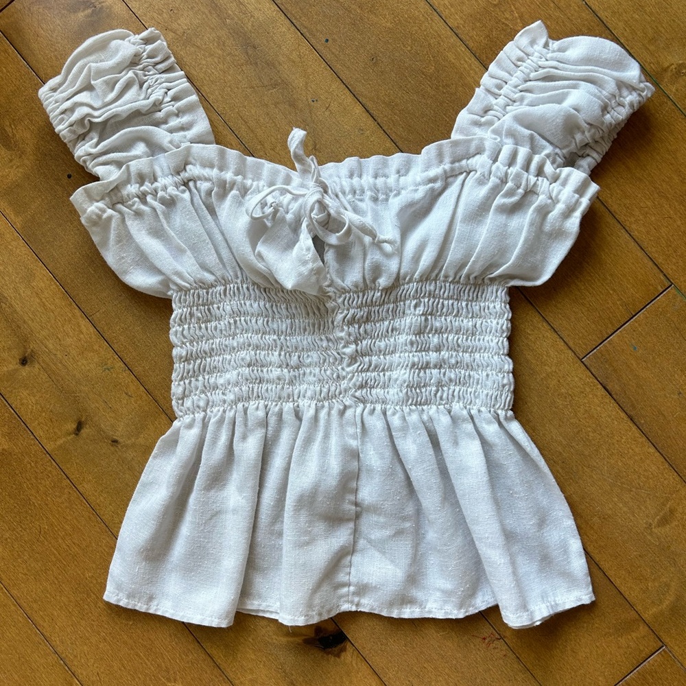 Vintage White Smocked Off-Shoulder Top